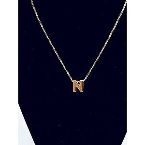 Vintage Initial Pendant Necklace Puffed Block Letter N Made in USA Gold Tone
